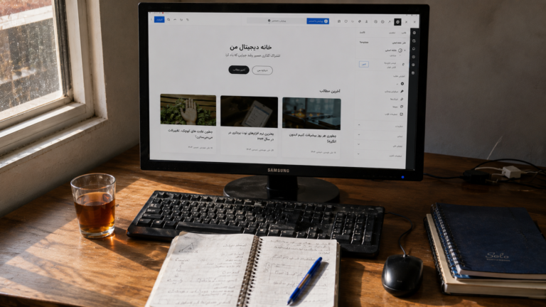 فضای کار من هنگام توسعه سایت شخصی و تولید محتوا